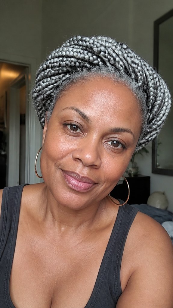 low tension halo gray braids