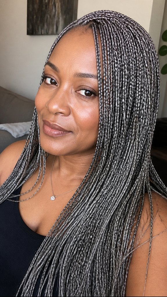 micro parted silver braided detail