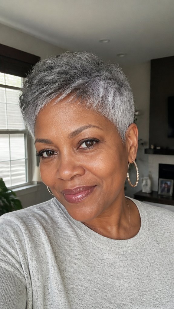 minimal effort gray pixie styling