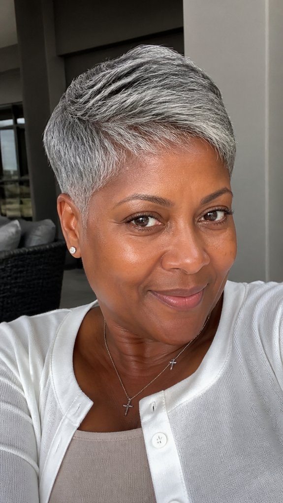 polished sleek gray pixie