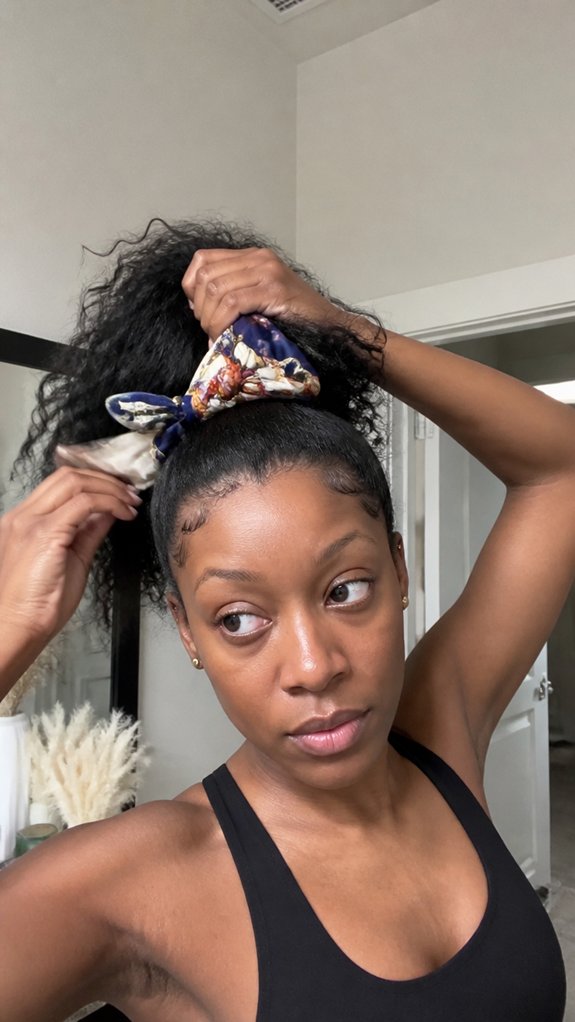 scarf wrapped volumizing silk ponytail
