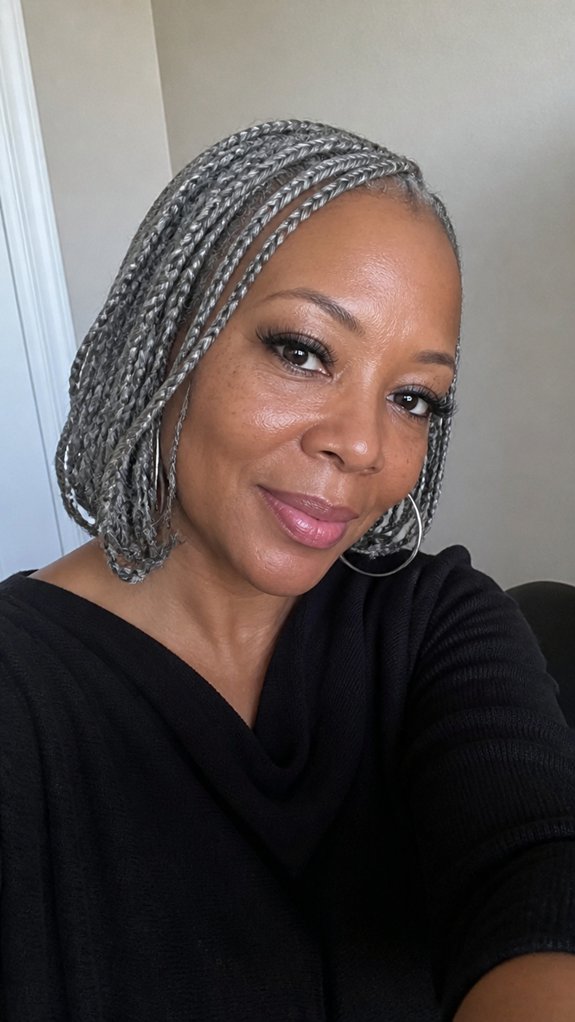 short gray braids framing