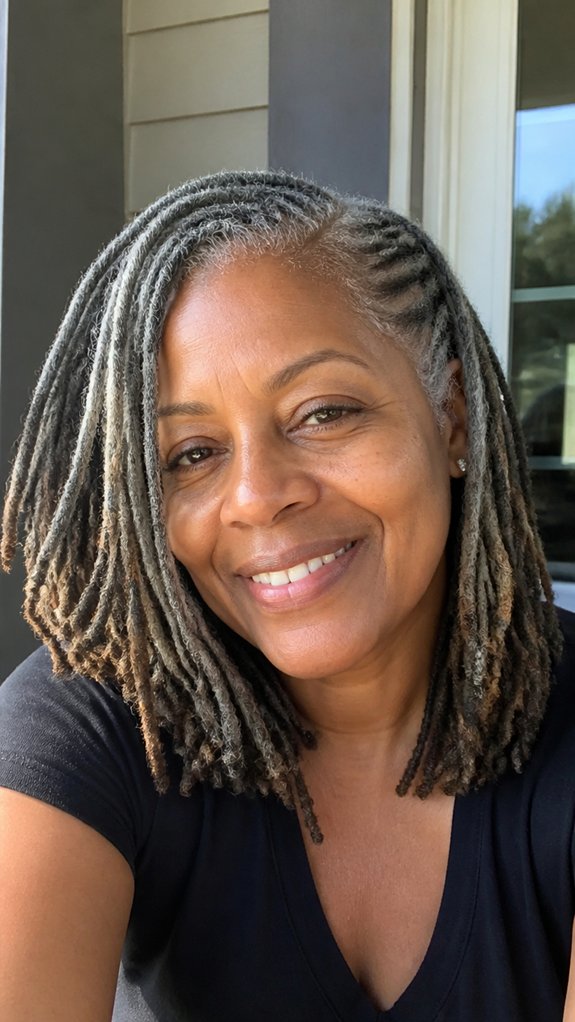 side parted locs with highlights
