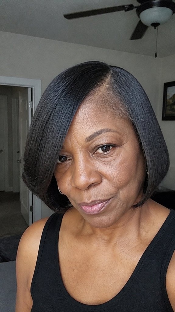 sleek chin length bob with sidepart