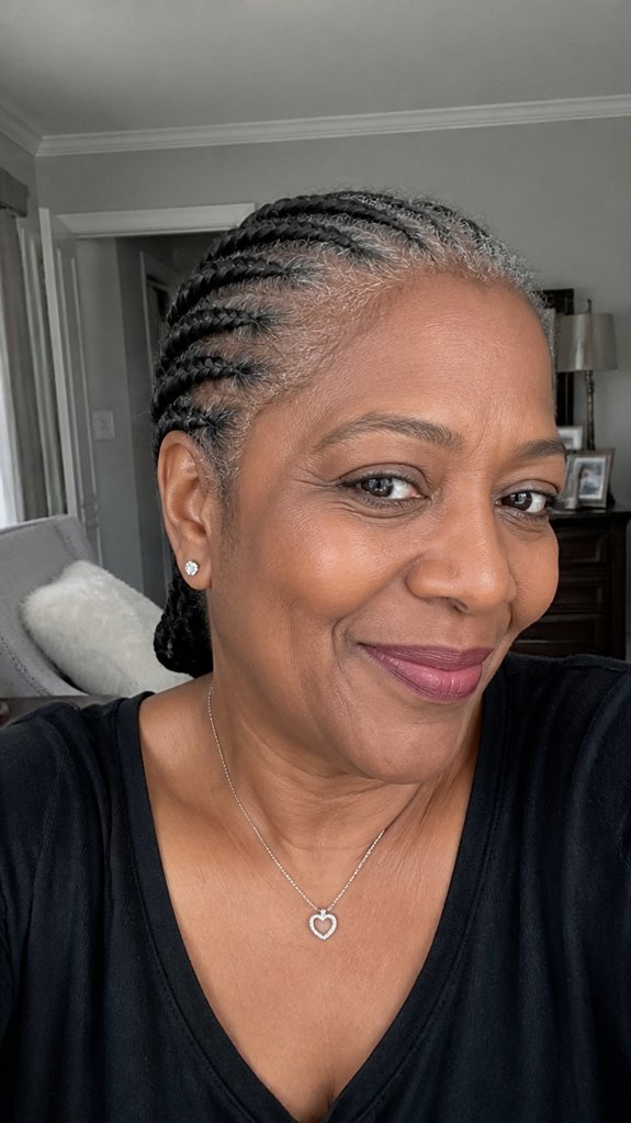 sleek feed in gray braids