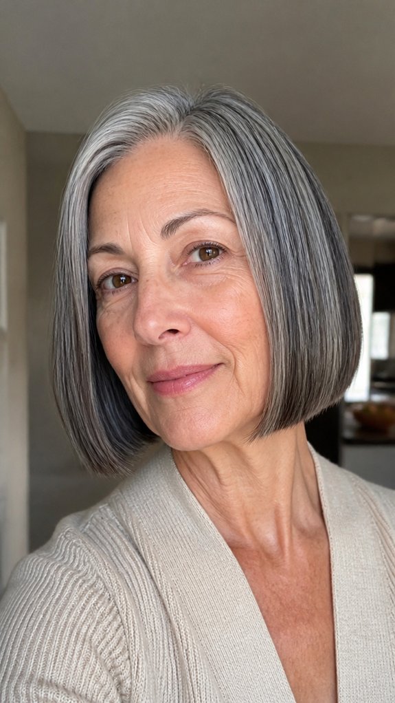 sleek salt and pepper bob