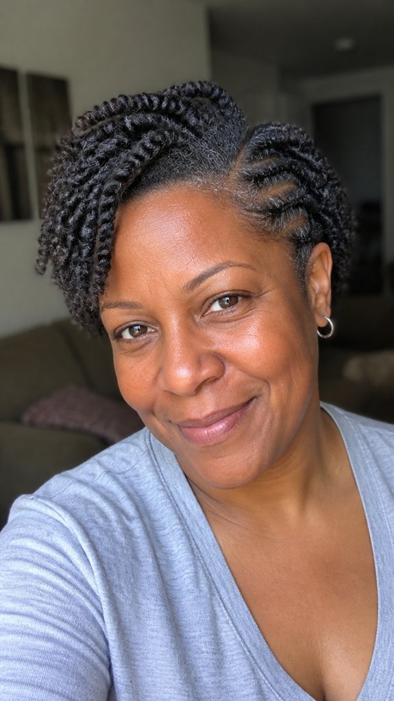 sleek side part two strand twists