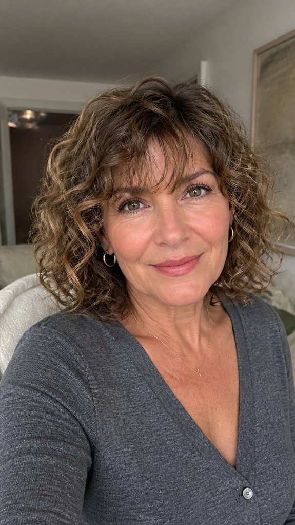soft curly bob with bangs