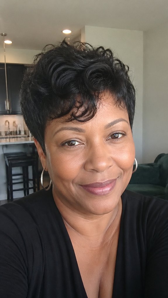 textured side swept curly pixie