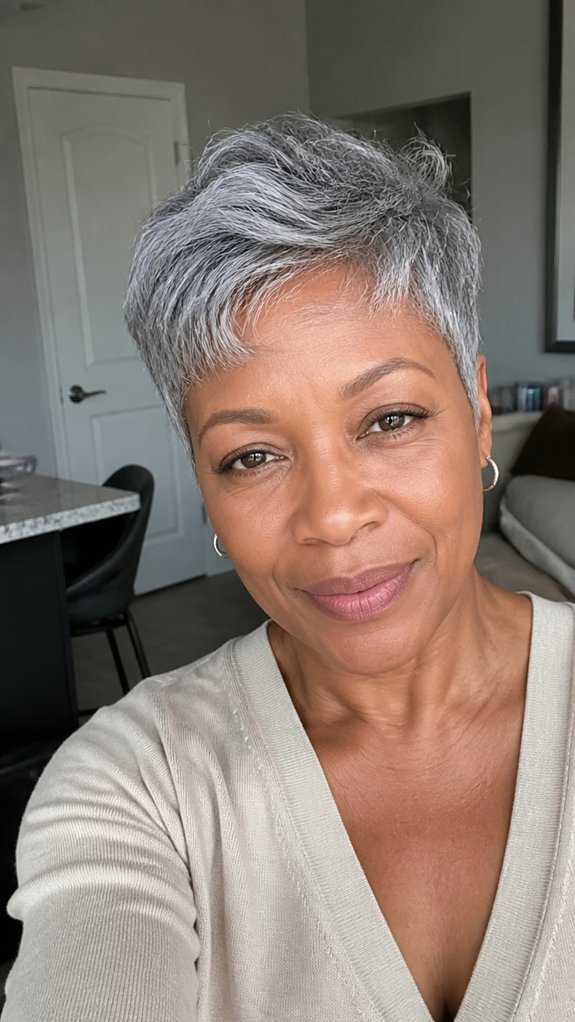 tousled textured gray pixie