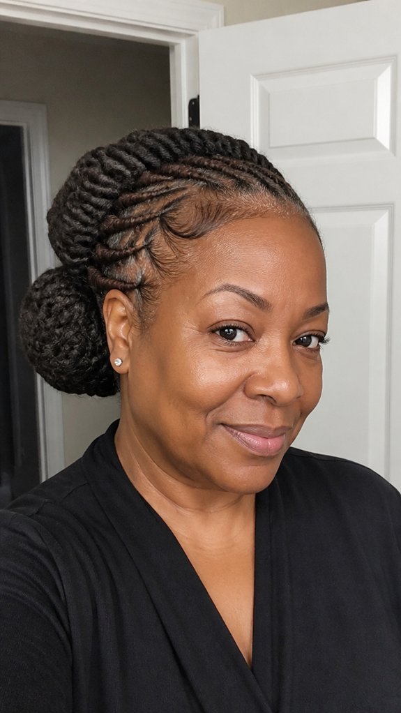 twist out bun with braids
