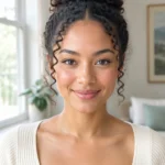 Woman over 50 with a soft pixie cut and wispy fringe on fine hair