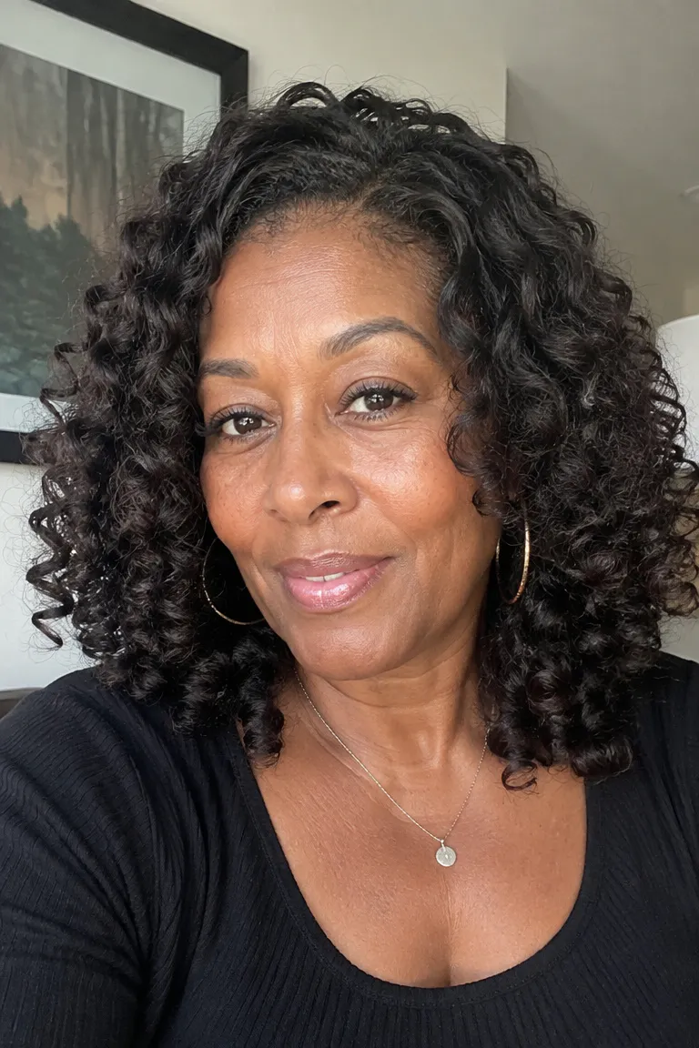 Shoulder-length loose curly crochet style with face-framing layers
