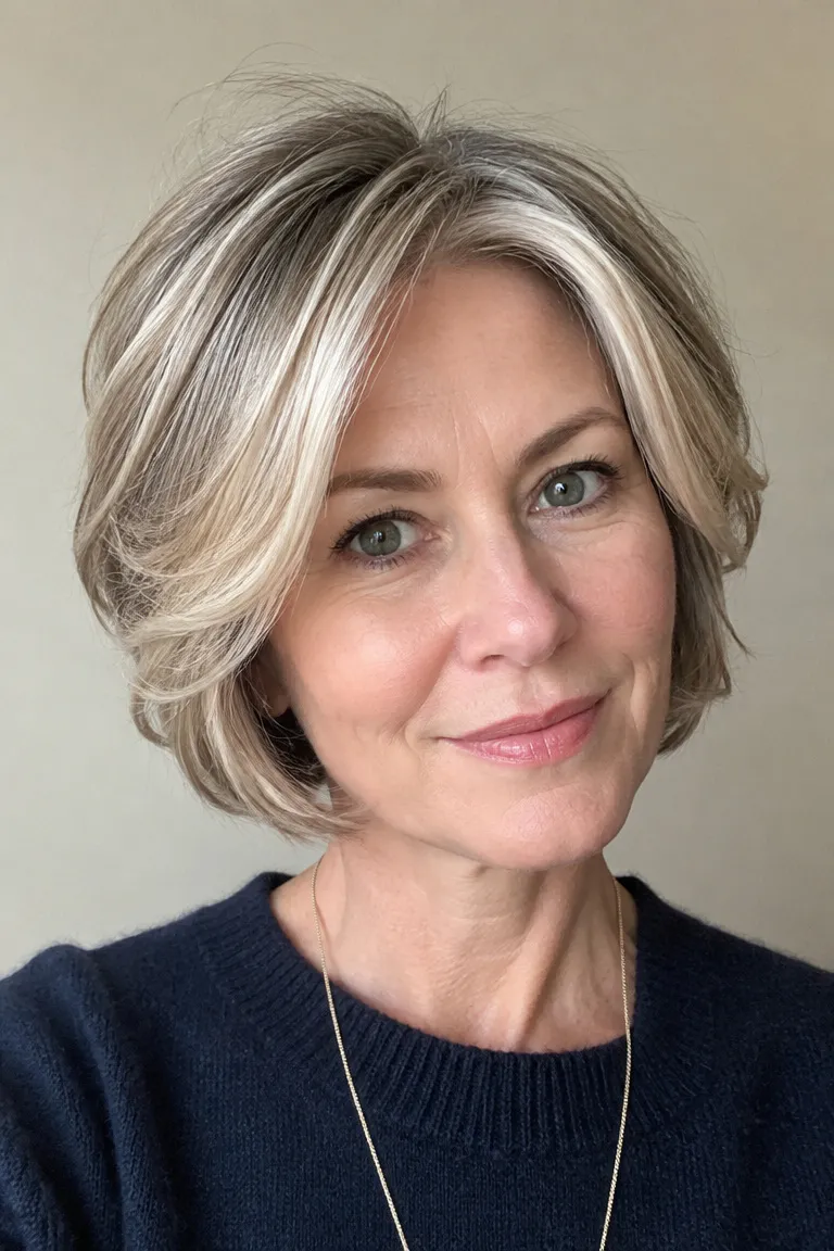Woman over 50 with a soft layered bob that keeps movement while preserving fullness
