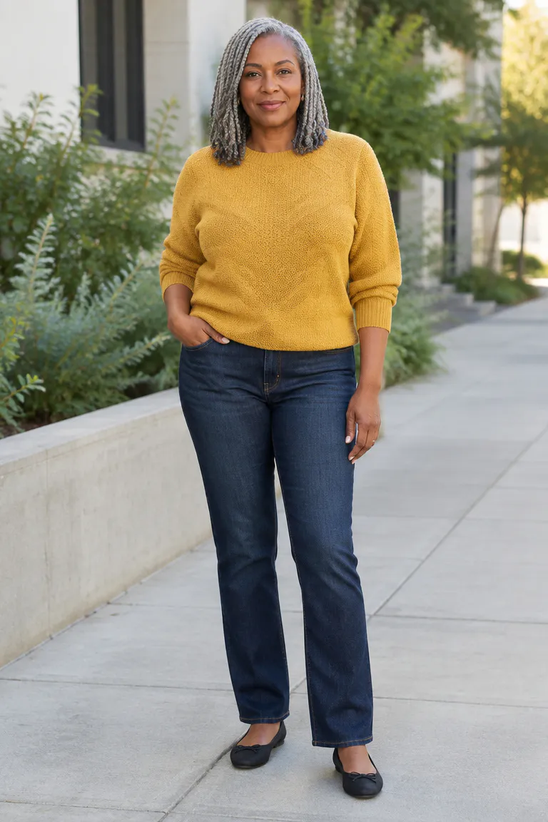 Black woman over 50 with short chunky gray braids at the collarbone