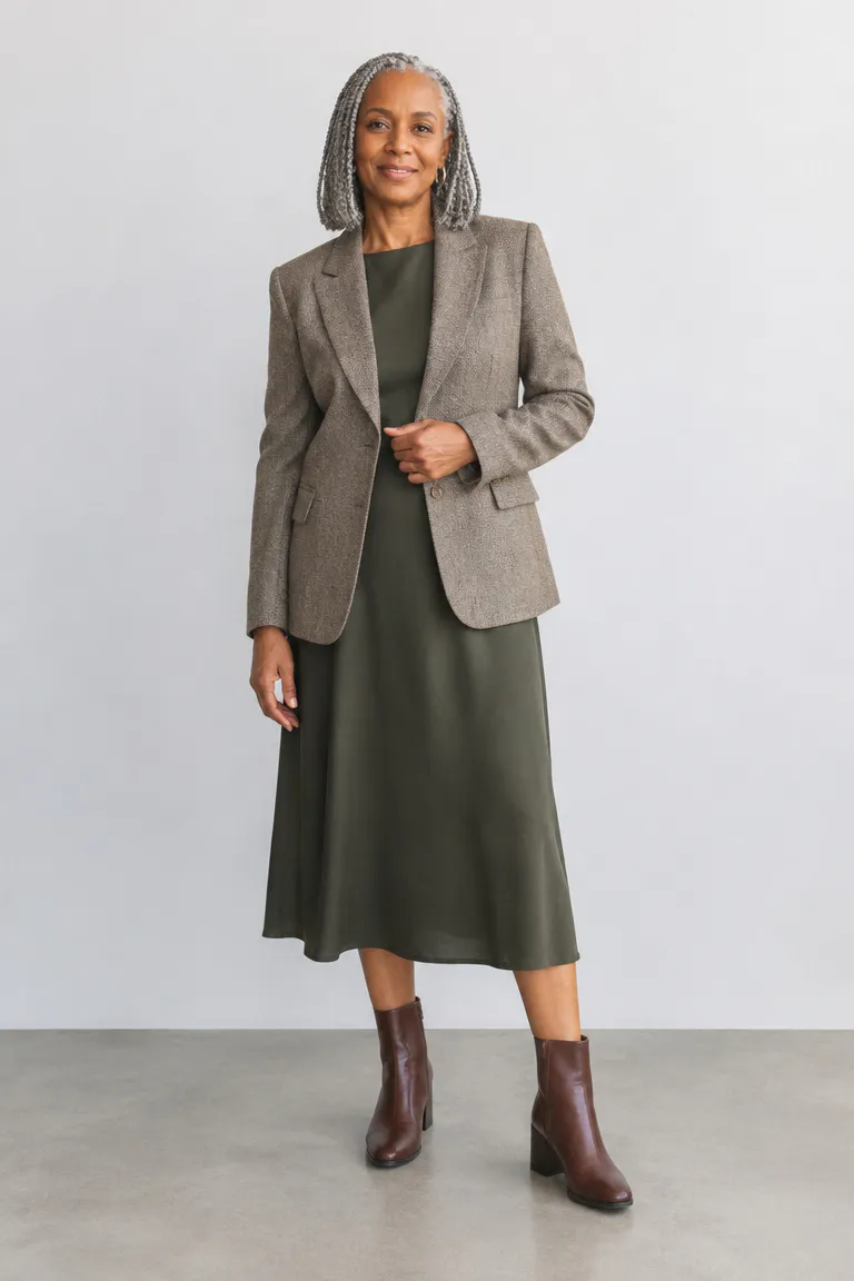 Black woman over 50 with tapered neck-length gray braids