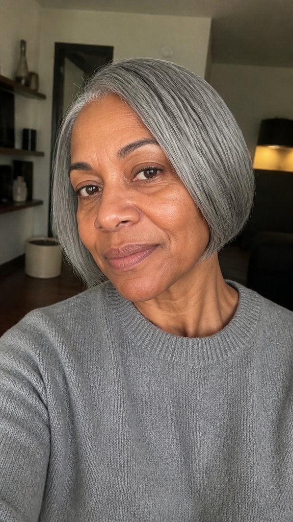 sleek chin length gray bob