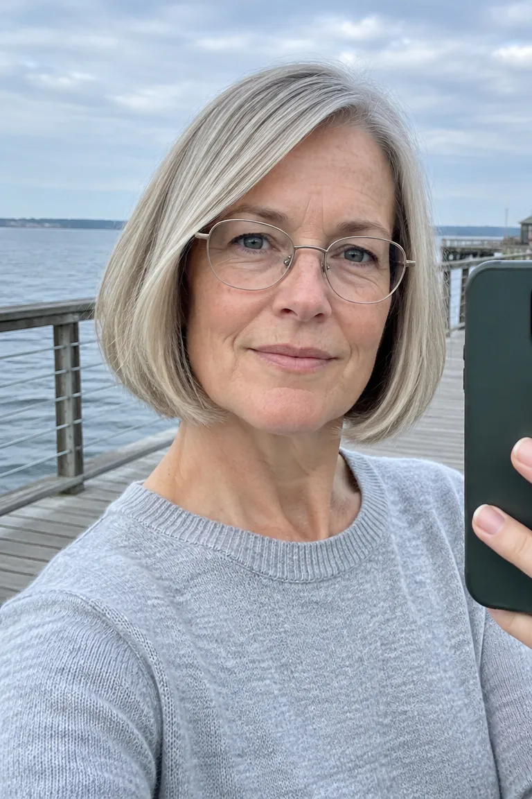 Blunt chin bob with a dense one-length perimeter
