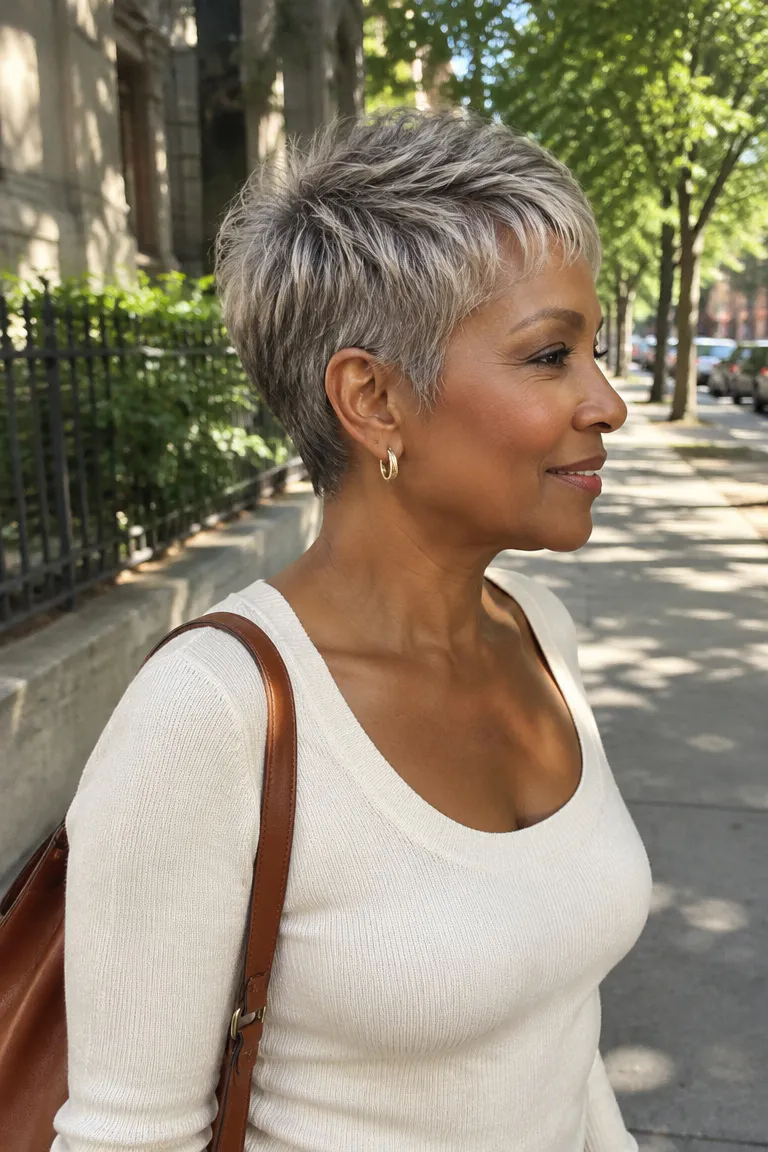 Soft pixie crop with tapered sides and crown volume