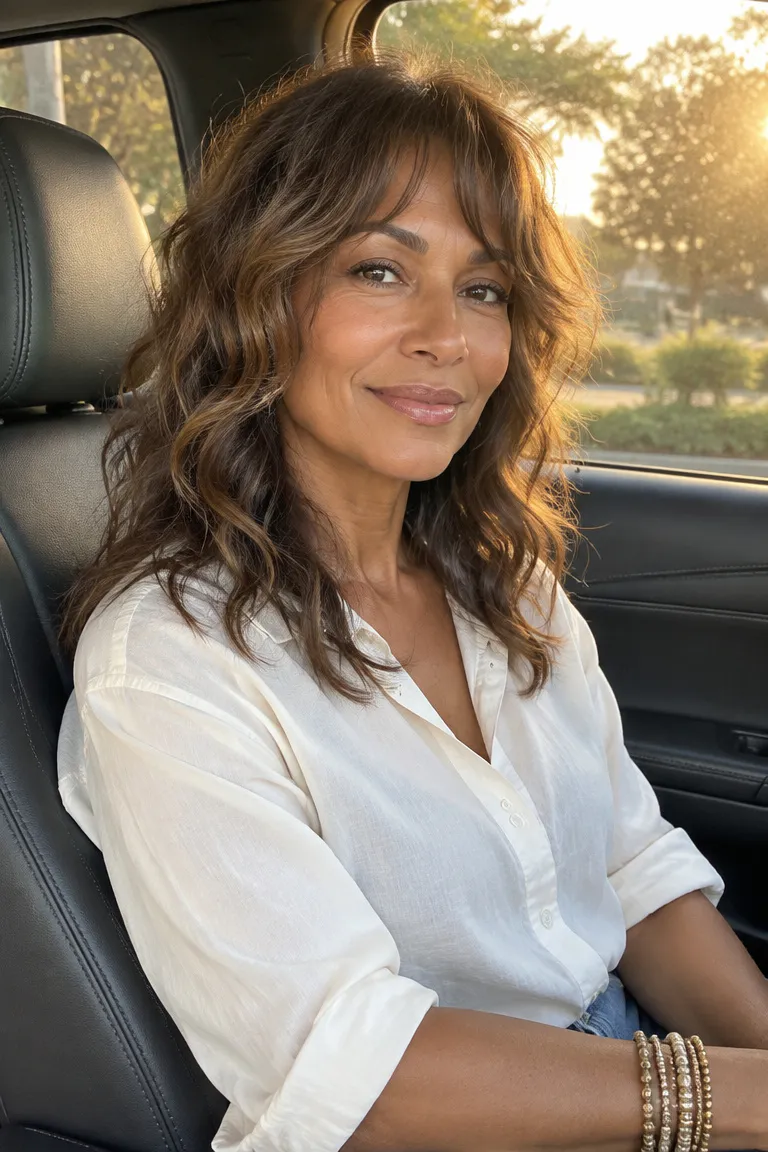 Wavy long shag haircut with soft layers and natural texture