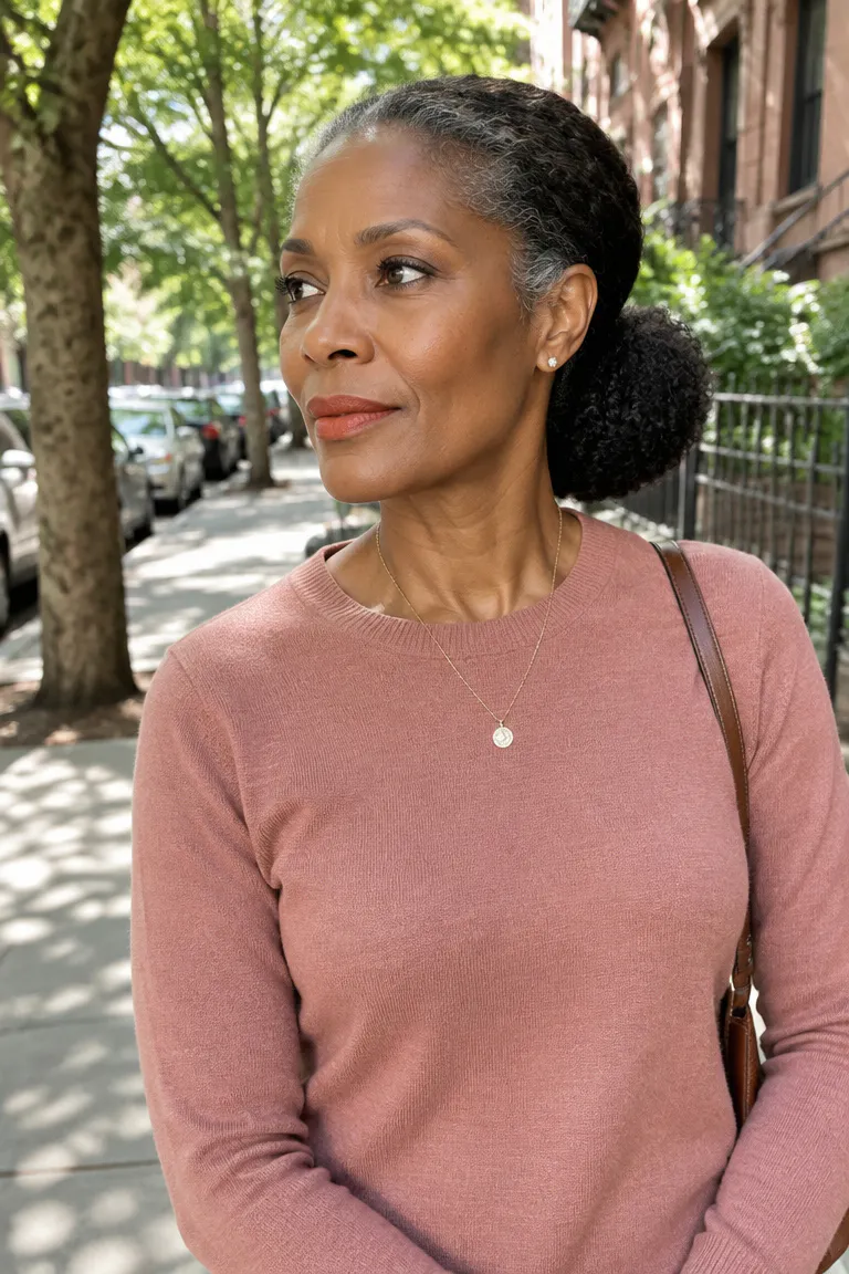 Low puff bun with natural texture