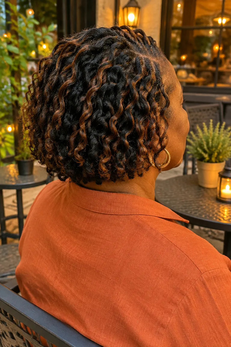 Short ocean wave crochet braids in a black and brown mix