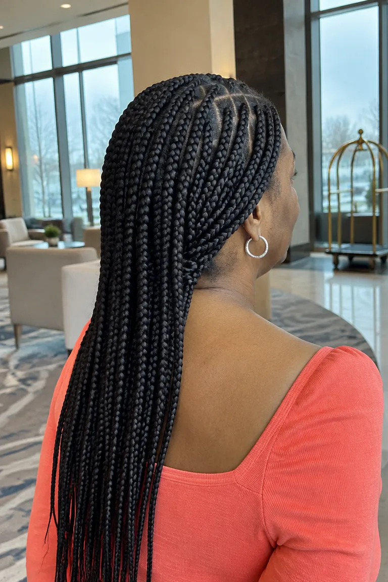 Medium knotless braids with a smooth scalp start
