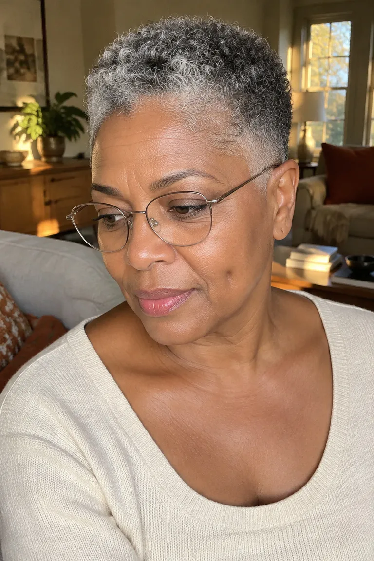 Short gray tapered haircut with a low crown and gradual taper