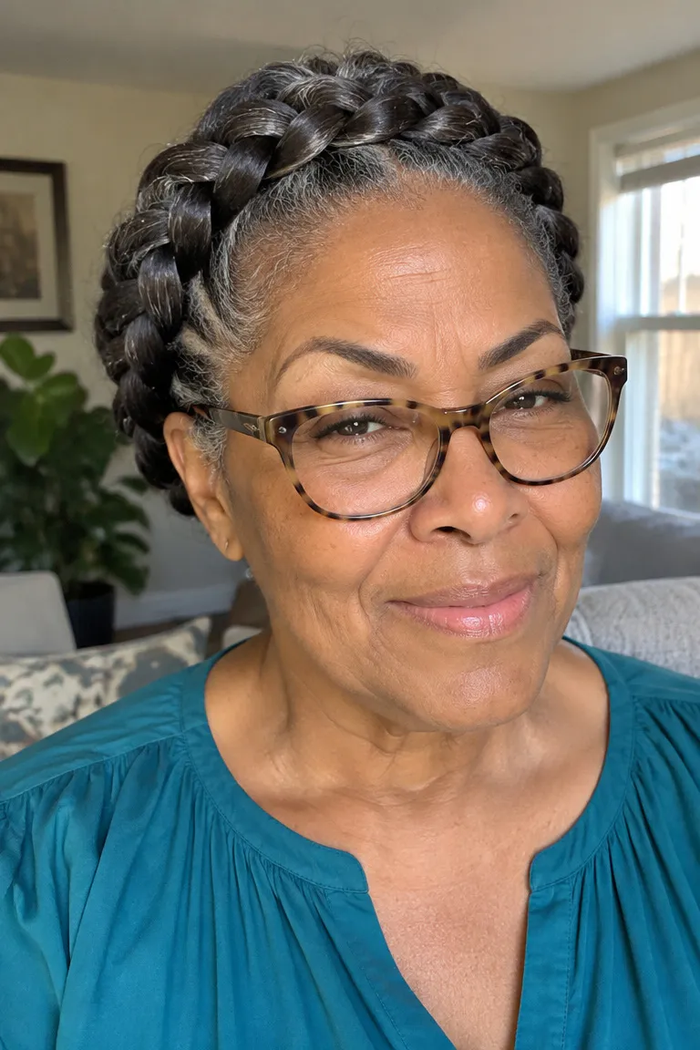 Crown braid updo wrapping around the head