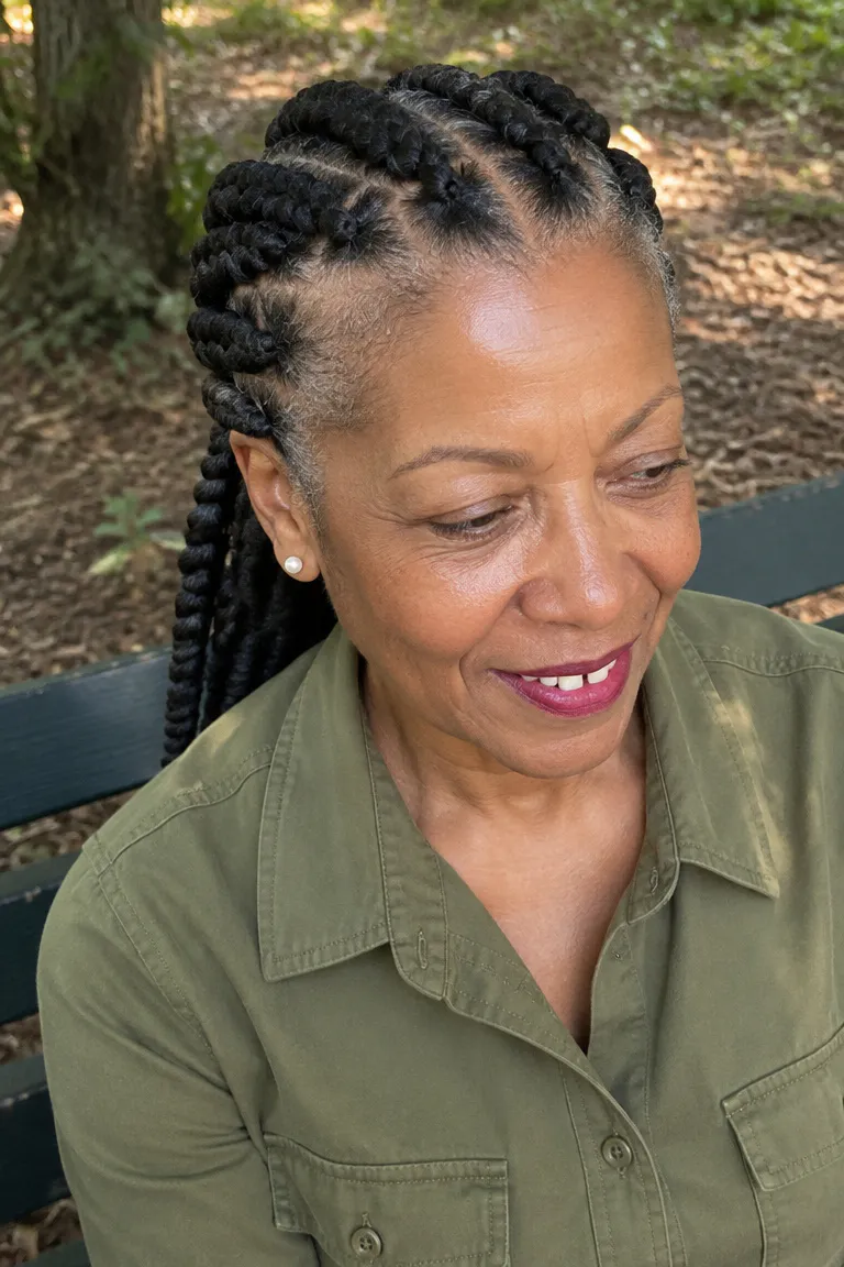 Large flat twists running straight back in smooth sections