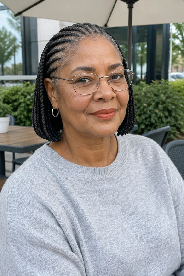 Cornrow braids ending in a bob length with straight back rows