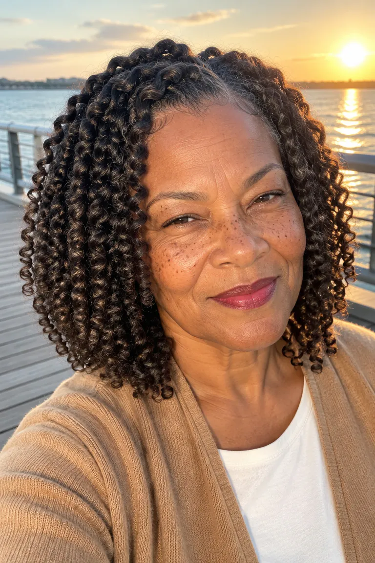 Soft crochet braids with lightweight curly texture and medium volume