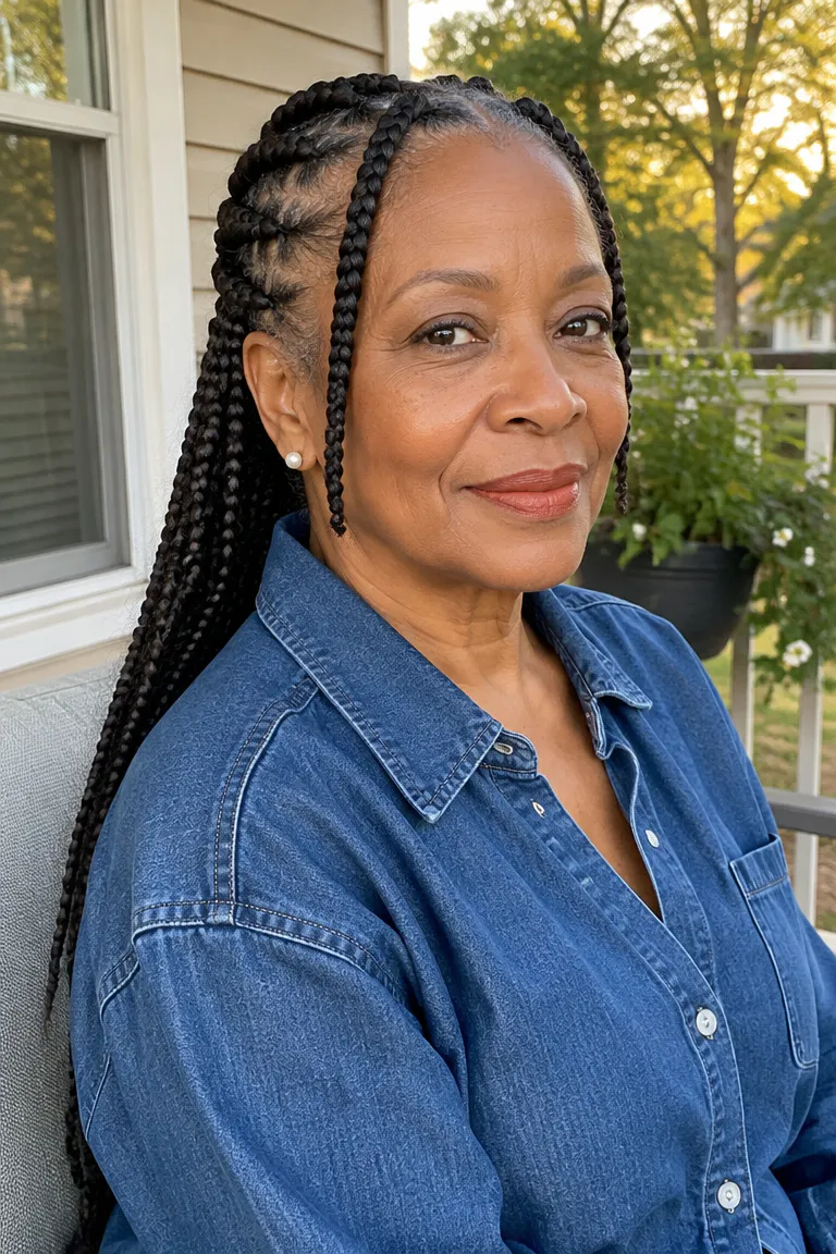 Face-framing braids with shorter front pieces and longer back sections